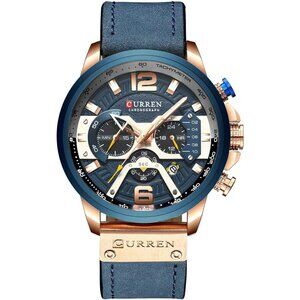 Men Blue Luxury Business Chronograph Dress Waterproof Leather Strap Analog Watch